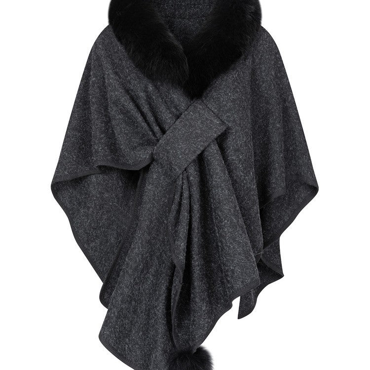 Sabine | Womens Shawl Cape Faux Fur Poncho Wrap