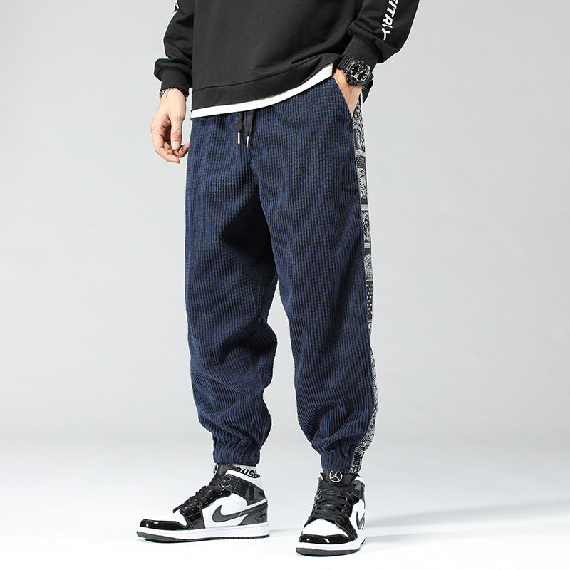 Quill | Mens Corduroy Straight Casual Loose Patchwork Trousers - 9