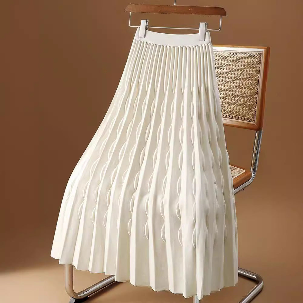 Jarvis | Womens Pleated Skirt A Line High Waisted Knitted Long Skirt