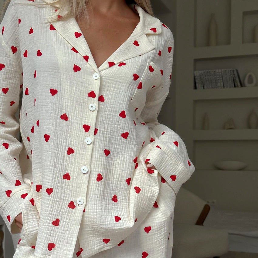 Delphine | Womens Cotton Pyjamas Heart Print Loungewear Set