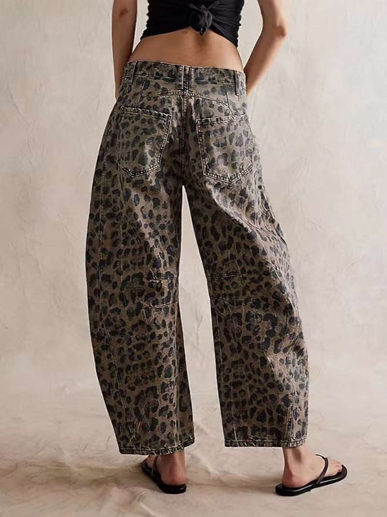 Halle | Womens Straight Leg Jeans Leopard Print High Waisted Denim