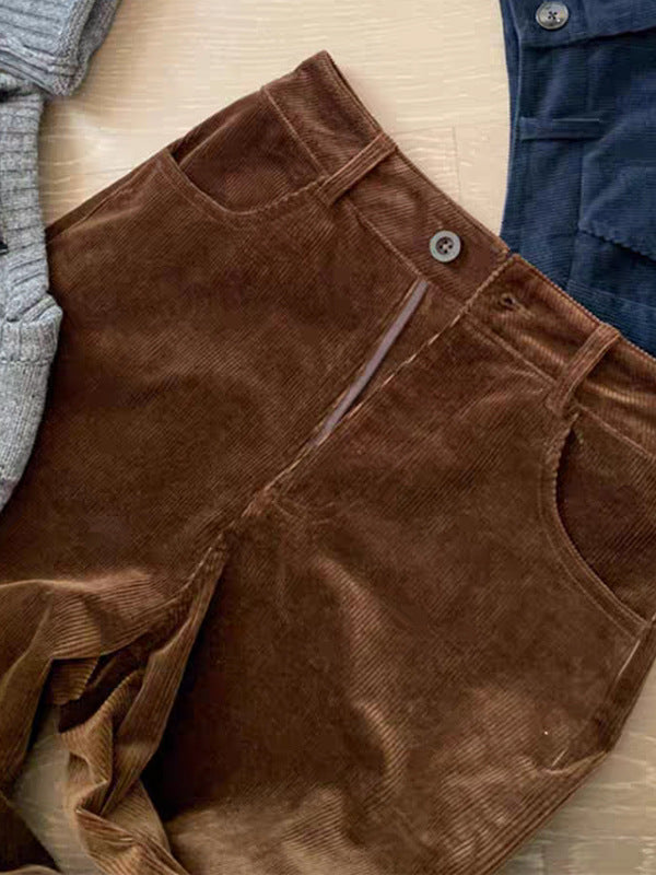 Dulcie | Womens Wide Leg Corduroy Brown Casual Work Trousers - 5