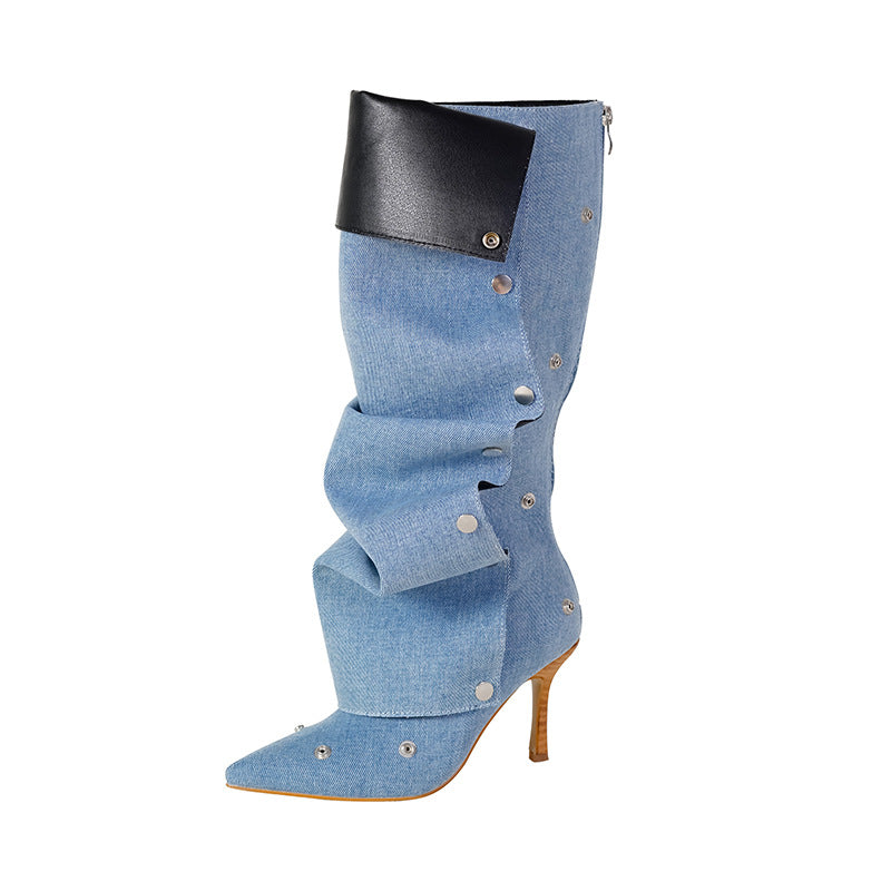 Hazel | Womens Heeled Boots Denim Slim Fit Pointed Toe Ankle Boots
