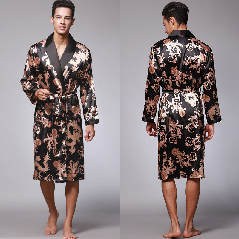 Alaric | Mens Dressing Gown Satin Kimono Bathrobe Robe Loungewear