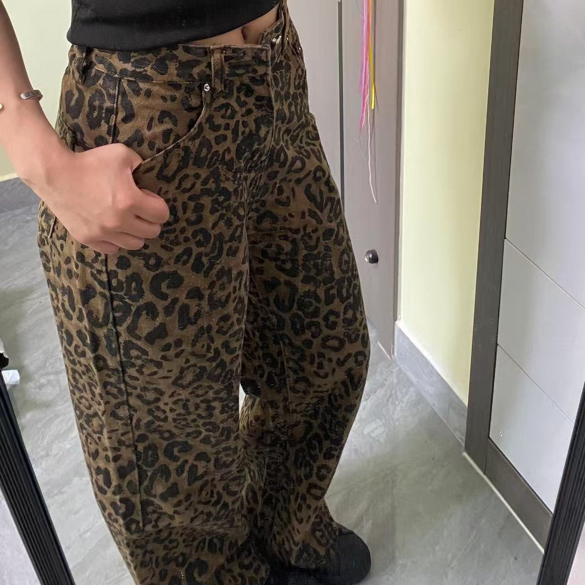 Greta | Womens High Waisted Jeans Leopard Print Straight Leg Slim Denim