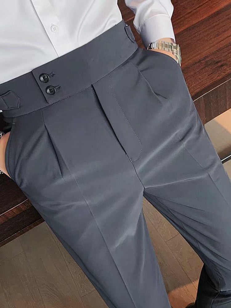 Lachlan | Mens Trousers Slim Fit Straight Leg High Waisted Smart Casual Pants