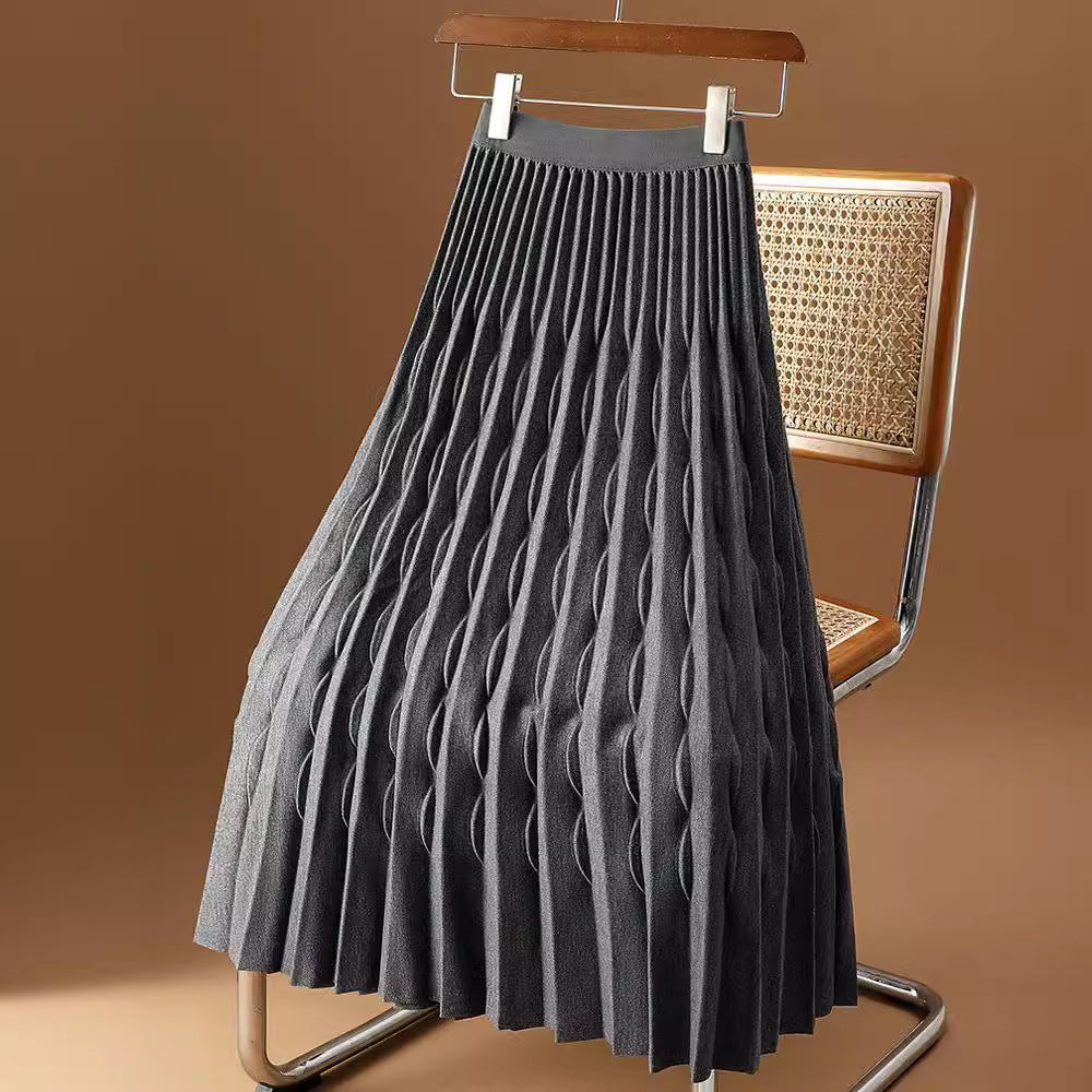 Jarvis | Womens Pleated Skirt A Line High Waisted Knitted Long Skirt