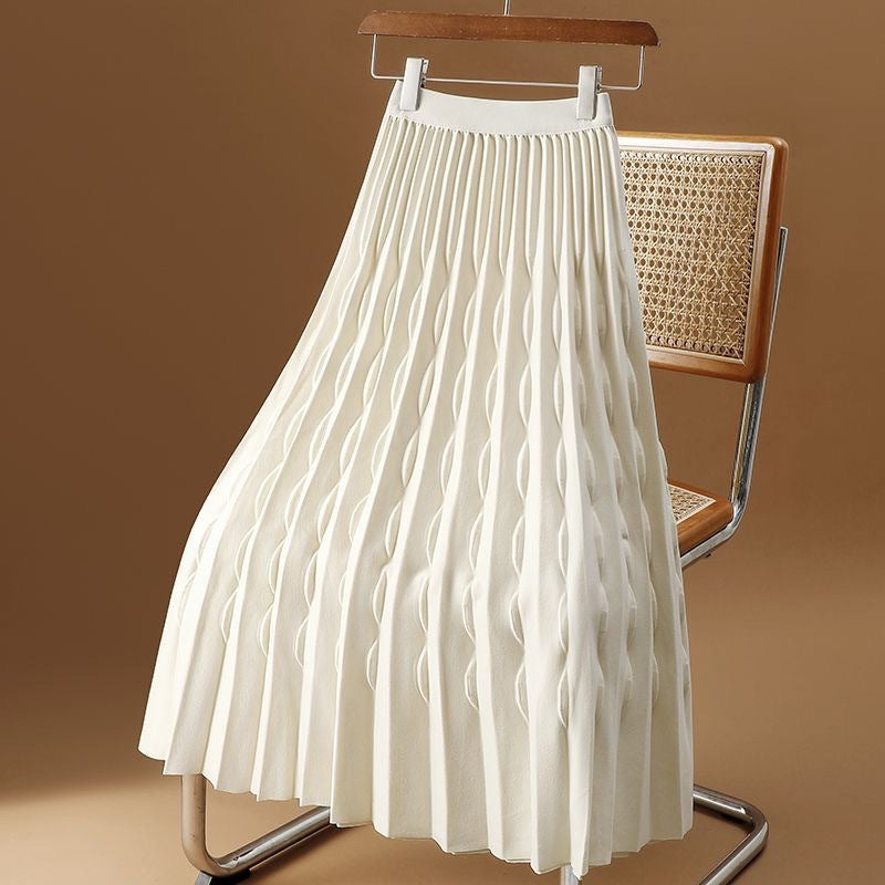 Jarvis | Womens Pleated Skirt A Line High Waisted Knitted Long Skirt