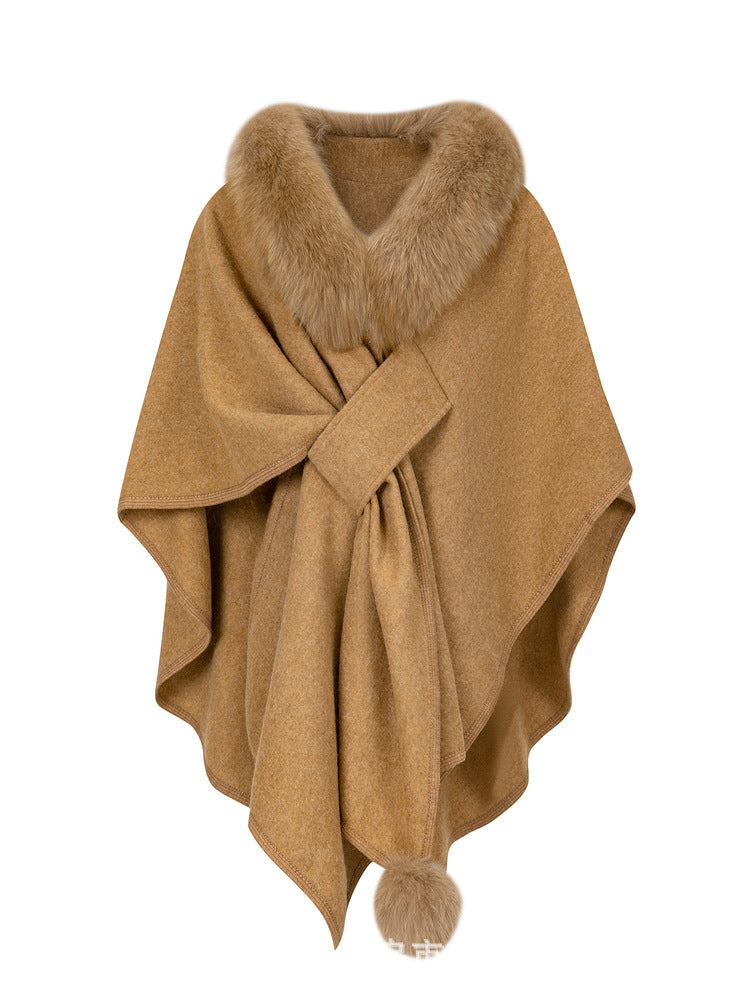 Sabine | Womens Shawl Cape Faux Fur Poncho Wrap