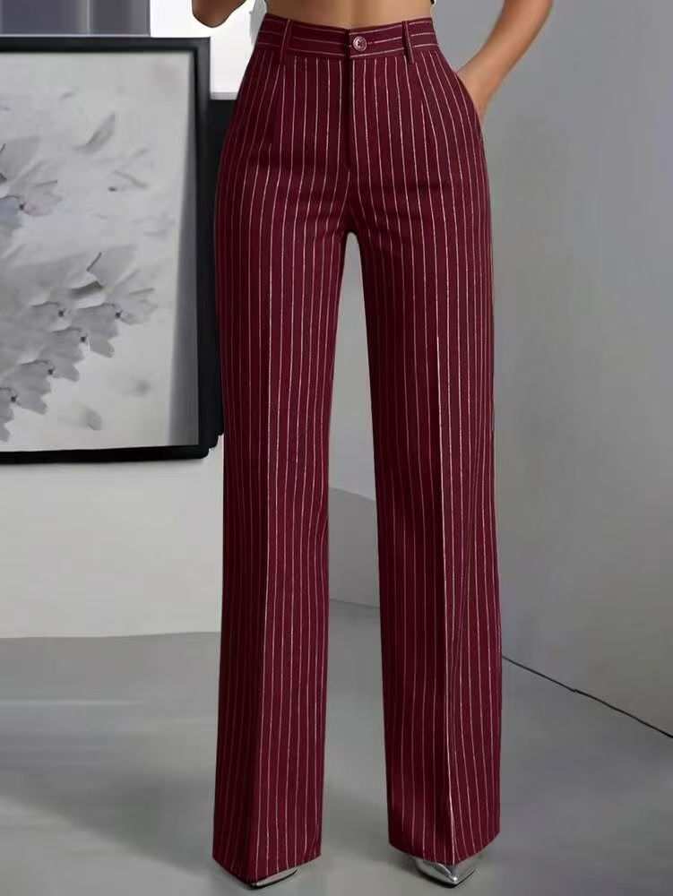 Briony | Womens Work Wide Leg High Waisted Striped Trousers - 8