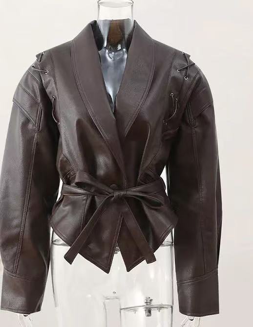 Elowen | Womens Leather Jacket Biker Moto Lapel Jacket