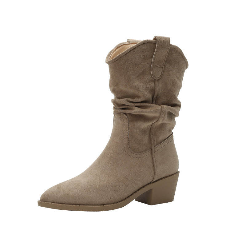 Beatrix | Womens Riding Boots Suede Pointed Toe Chunky Heel Knee High Boots