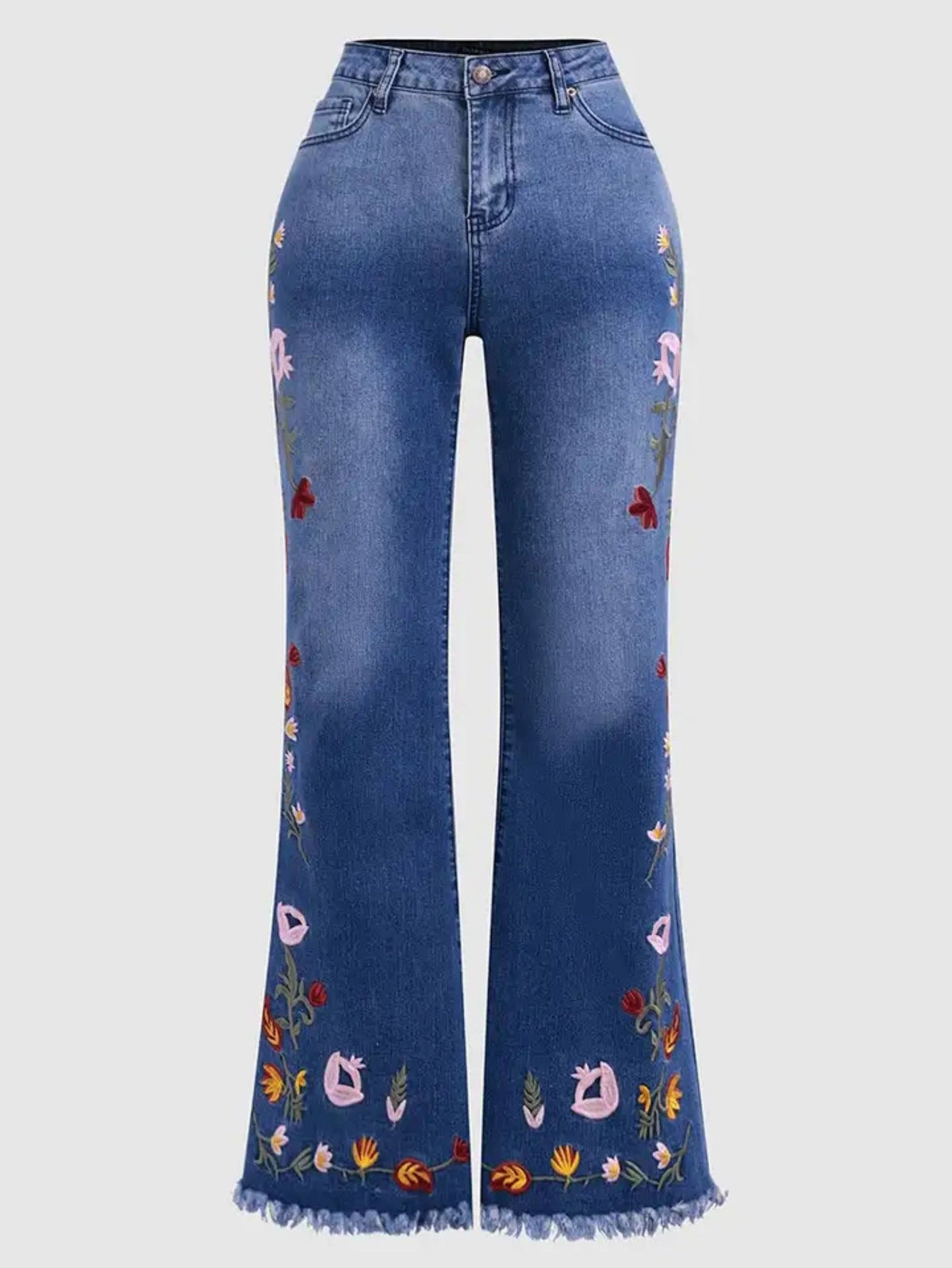 Sylvie | Womens Jeans Flare High Waisted Embroidered Stretch Denim