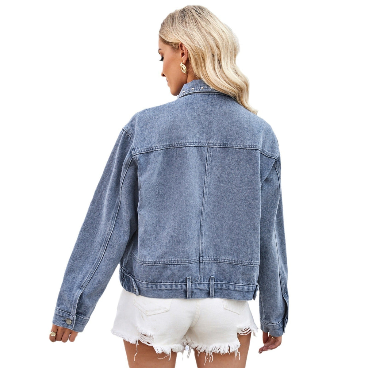 Delphine | Womens Washed Studded Denim Jacket