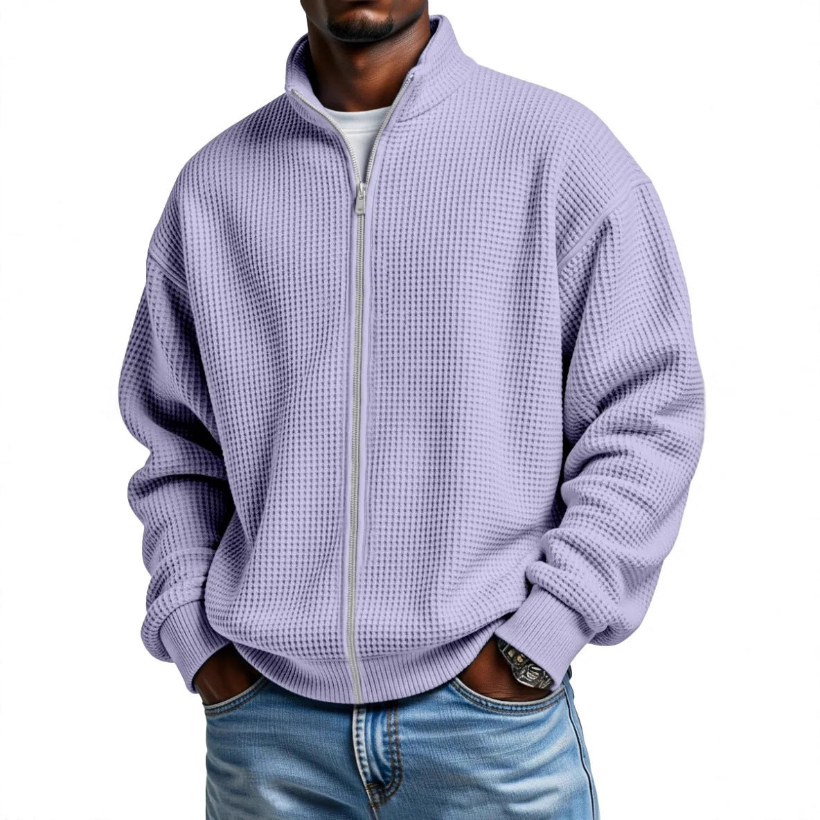 Ivor | Mens Waffle Jacket Stand Collar Zip Up Casual Jacket