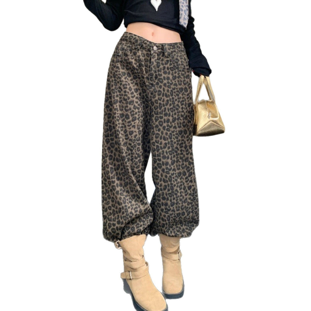 Greta | Womens High Waisted Jeans Leopard Print Straight Leg Slim Denim