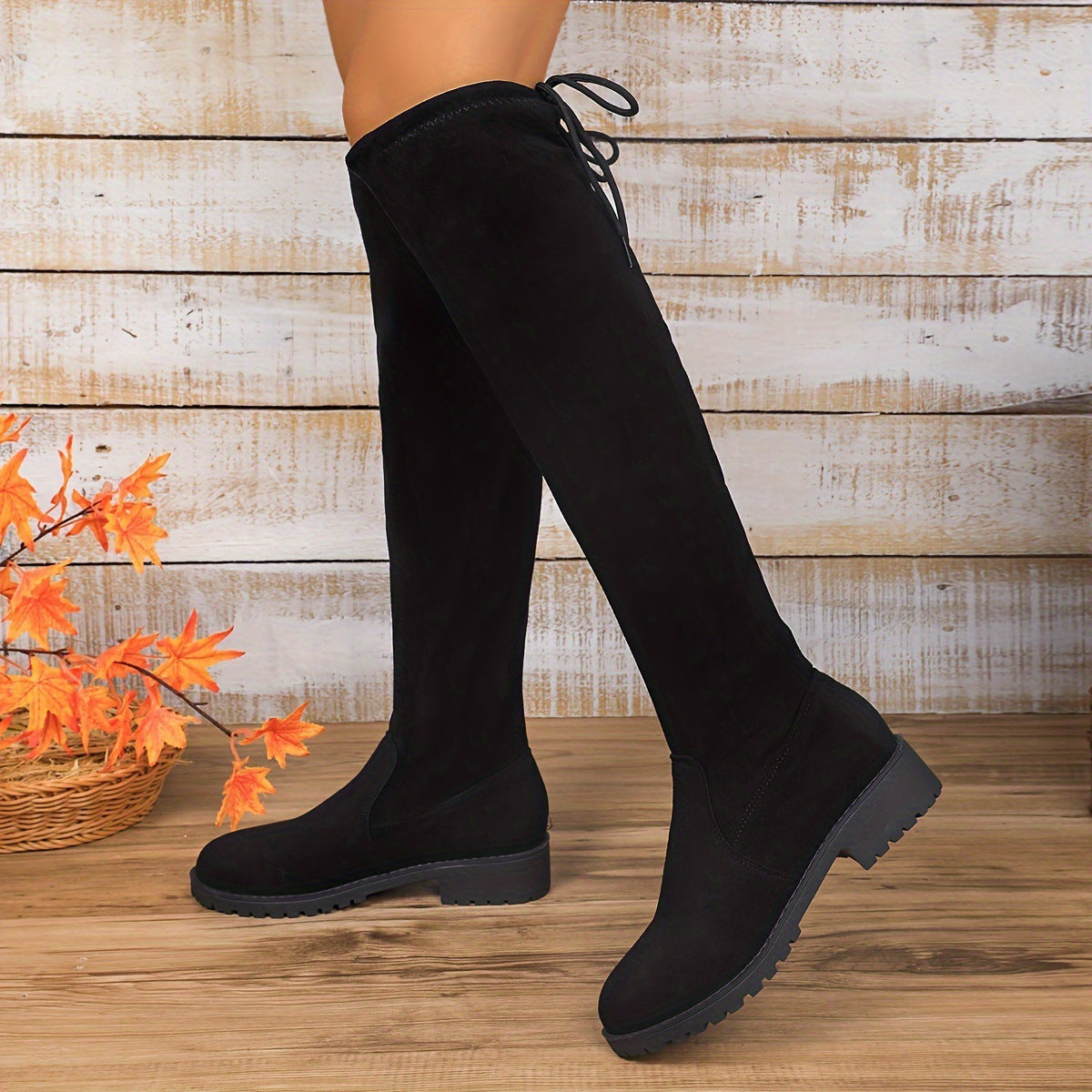 Greta | Mens Knee High Black Lace Up Outdoor Boots - 7