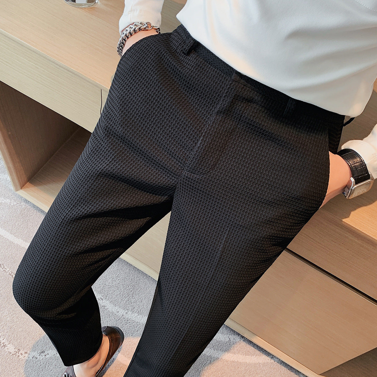 Nadia | Mens Slim Fit Tapered Business Formal Trousers - 2