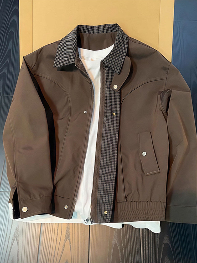 Xanthe | Mens Harrington Jacket Check Collared Bomber Workwear Jacket
