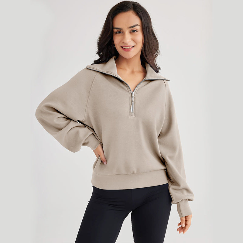 Fenella | Womens Yoga Top Long Sleeve Half Zip Stand Collar Running Fitness Top