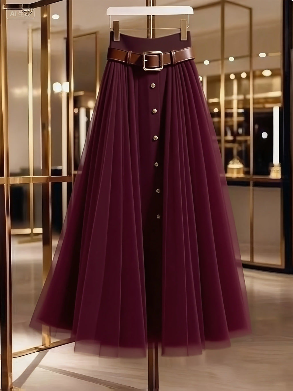 Alaric | Womens Pleated Skirt High Waisted Mesh Midi Skirt