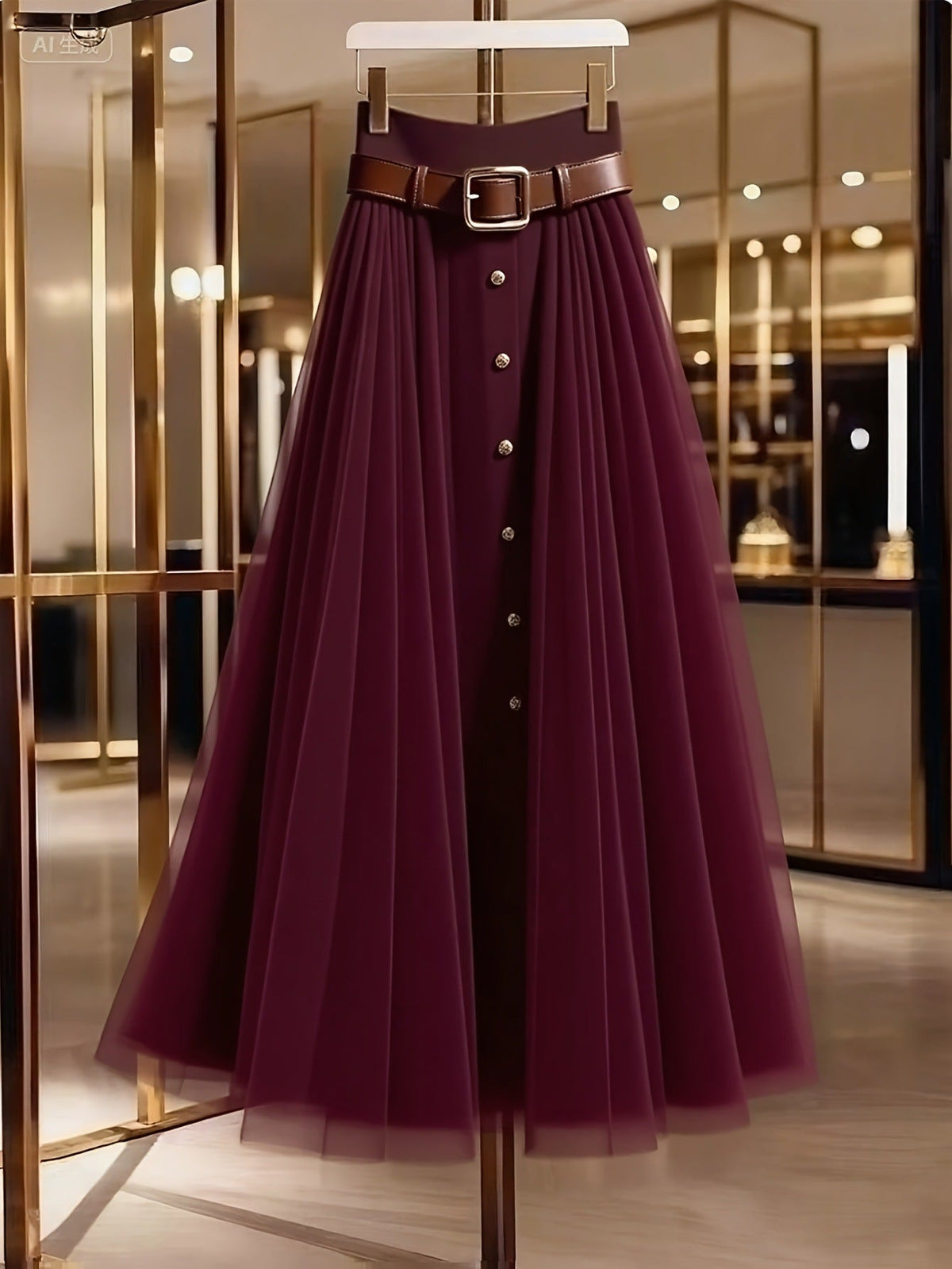 Alaric | Womens Pleated Skirt High Waisted Mesh Midi Skirt