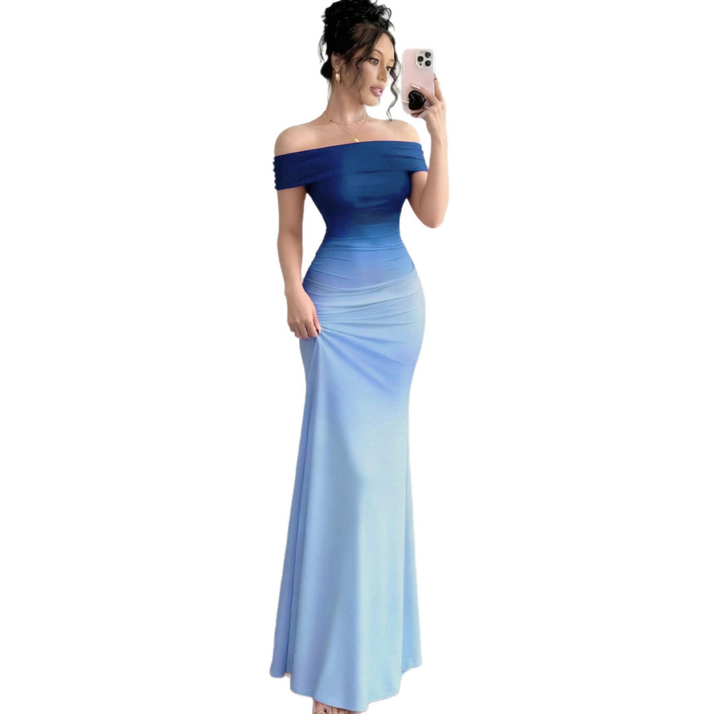 Reggie | Womens Bodycon Dress Short Sleeve Gradient Off Shoulder Long Dress
