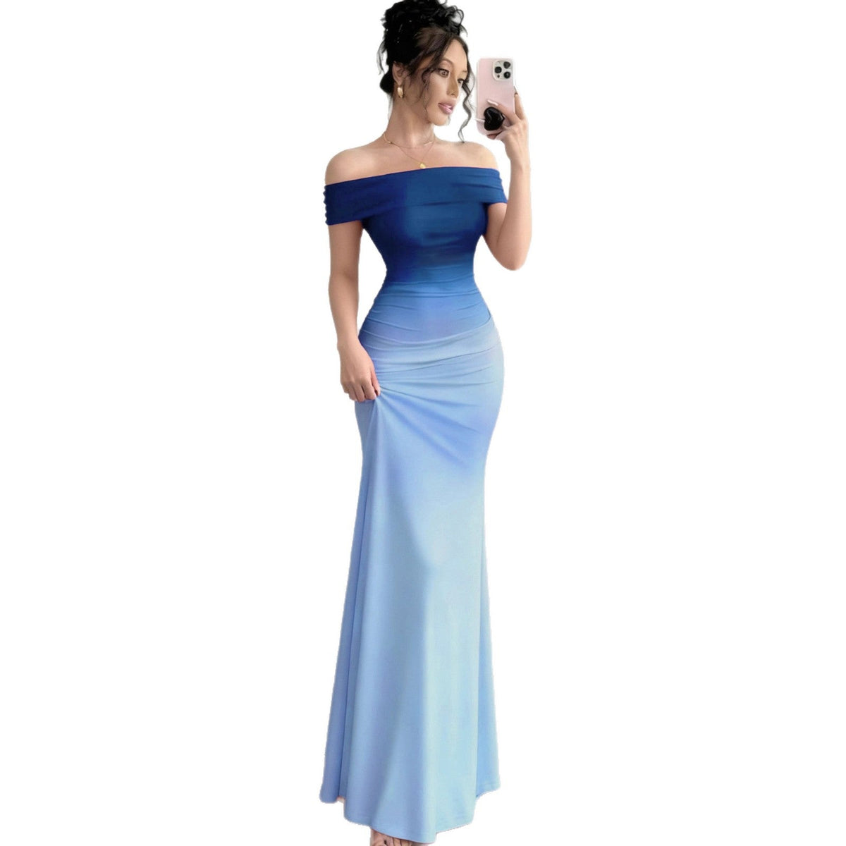 Reggie | Womens Bodycon Dress Short Sleeve Gradient Off Shoulder Long Dress