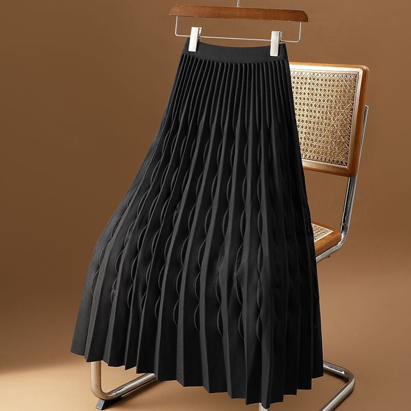 Jarvis | Womens Pleated Skirt A Line High Waisted Knitted Long Skirt