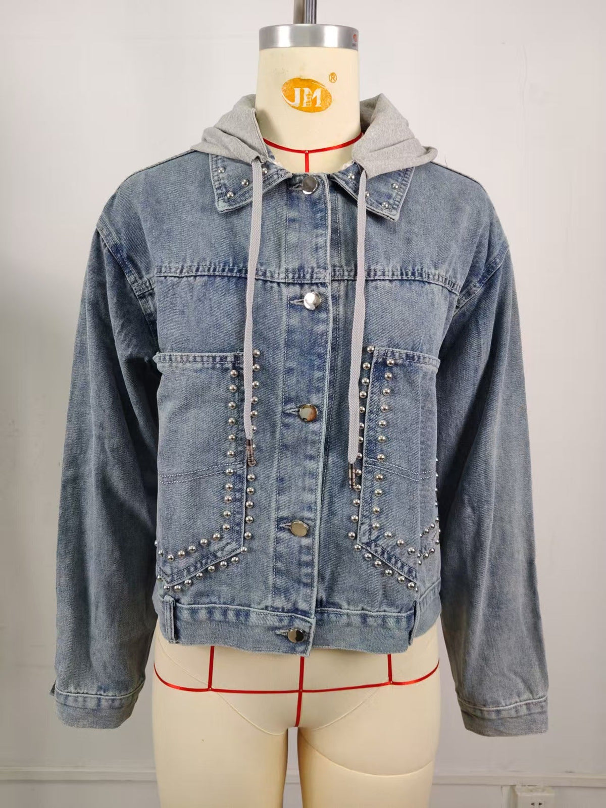 Delphine | Womens Washed Studded Denim Jacket