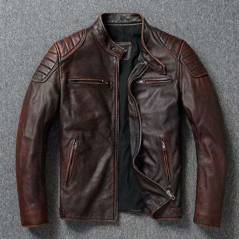 Garrick | Mens Leather Jacket Stand Collar Motorcycle Biker Jacket - 1