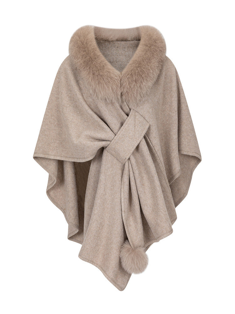 Sabine | Womens Shawl Cape Faux Fur Poncho Wrap