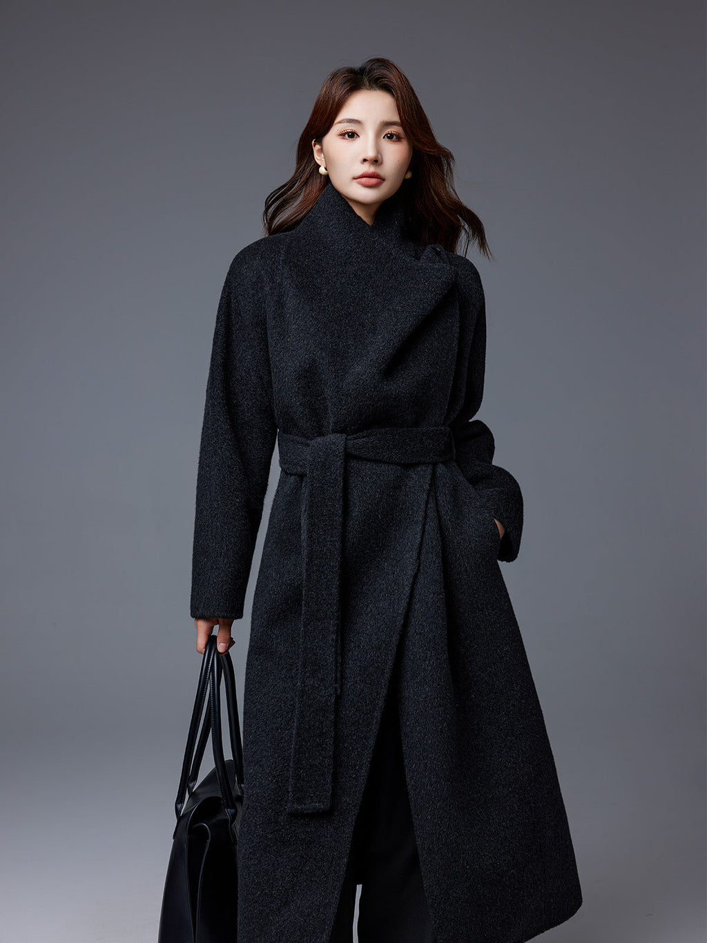 Nadia | Womens Wool Coat Long Stand Collar Winter Overcoat