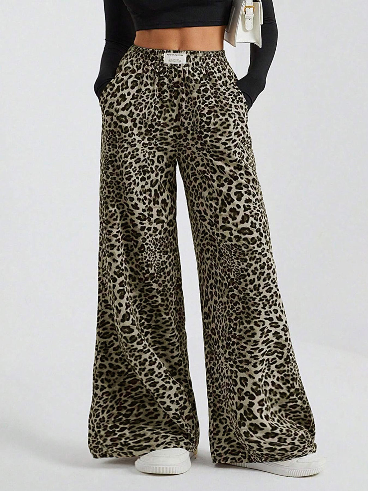 Iris | Womens Wide Leg Trousers Leopard Print High Waisted Palazzo Casual Pants
