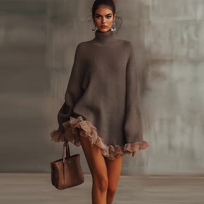 Jarvis | Womens Jumper Knitted High Neck Ruffle Warm Winter Sweater