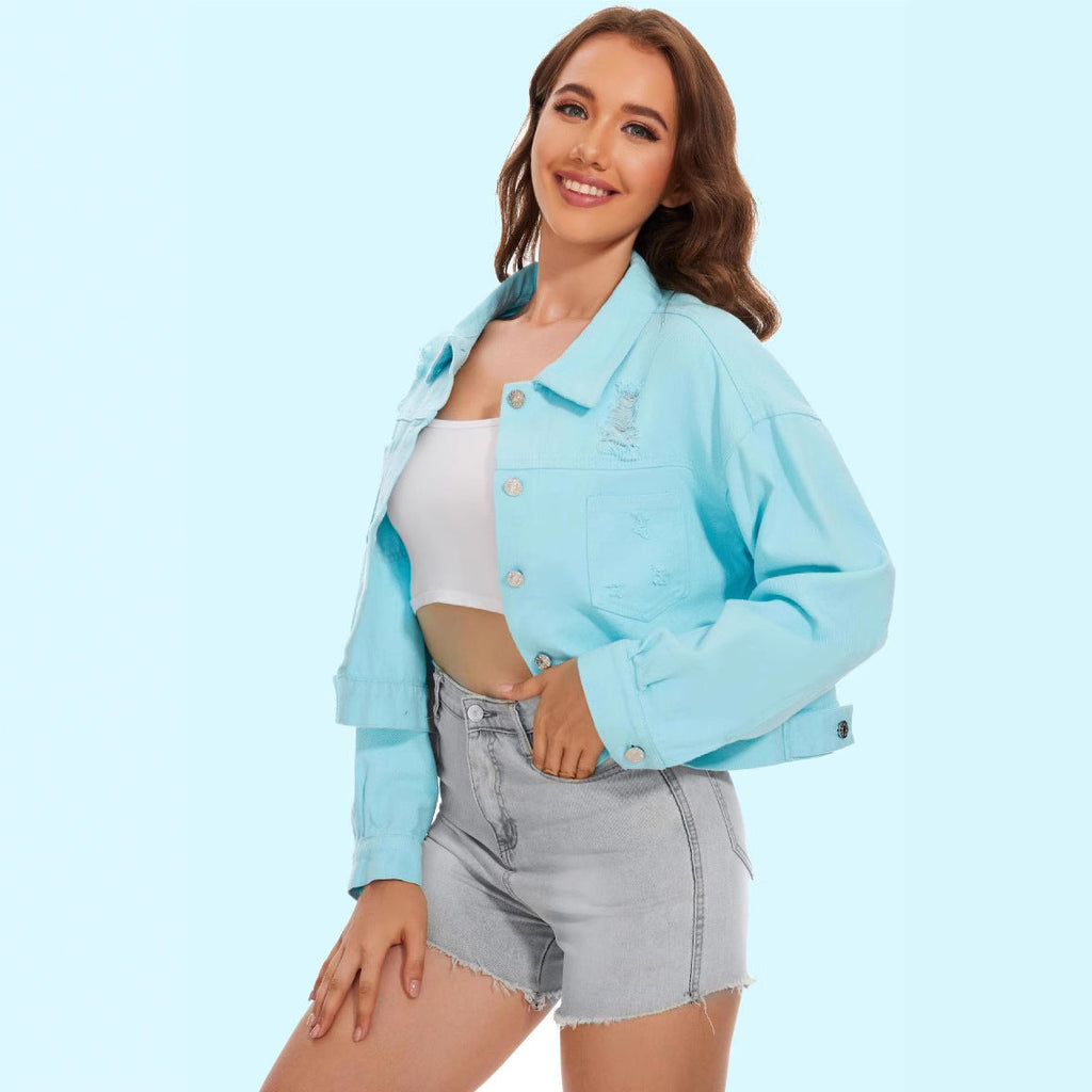 Genevieve | Womens Distressed Fringe Denim Jacket