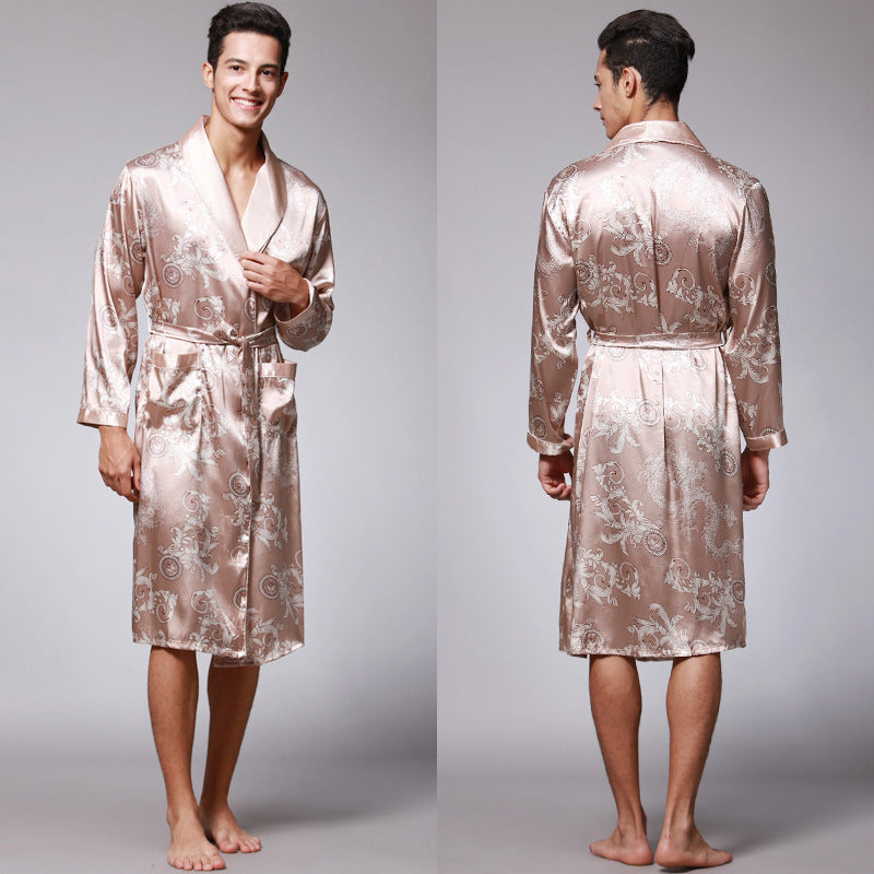 Alaric | Mens Dressing Gown Satin Kimono Bathrobe Robe Loungewear