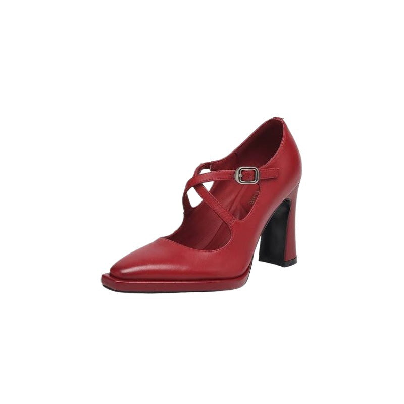 Beatrix | Womens Pointed Toe Chunky Heel Buckle High Heel Shoes - 5