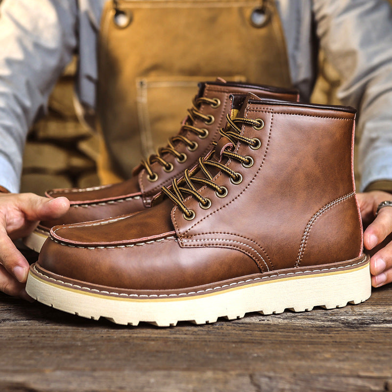 Florian | Mens Leather Work Boots Retro Motorcycle British Style Boots - 1