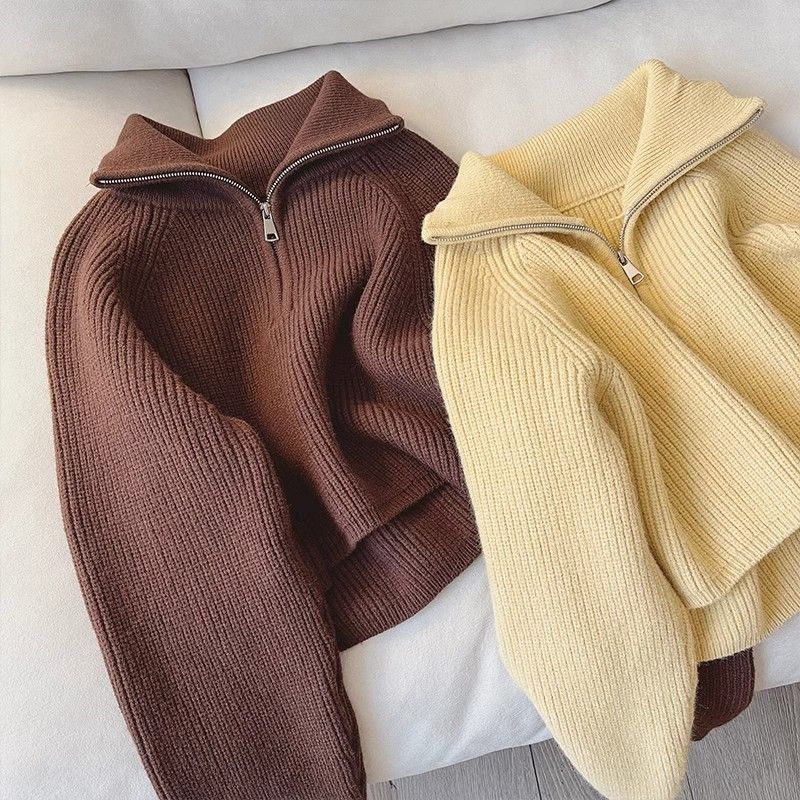 Zephyr | Womens Jumper Knitted Zip Up Loose Turtleneck Warm Sweater