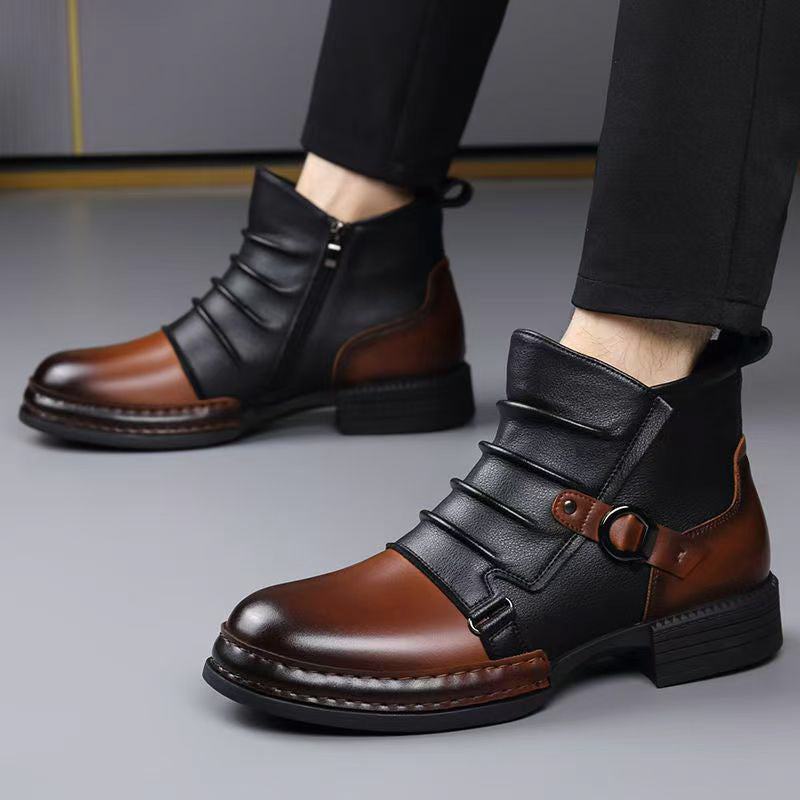 Ambrose | Mens Leather Ankle Boots Biker Boots High Top Boots - 3