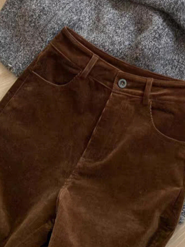 Dulcie | Womens Wide Leg Corduroy Brown Casual Work Trousers - 4