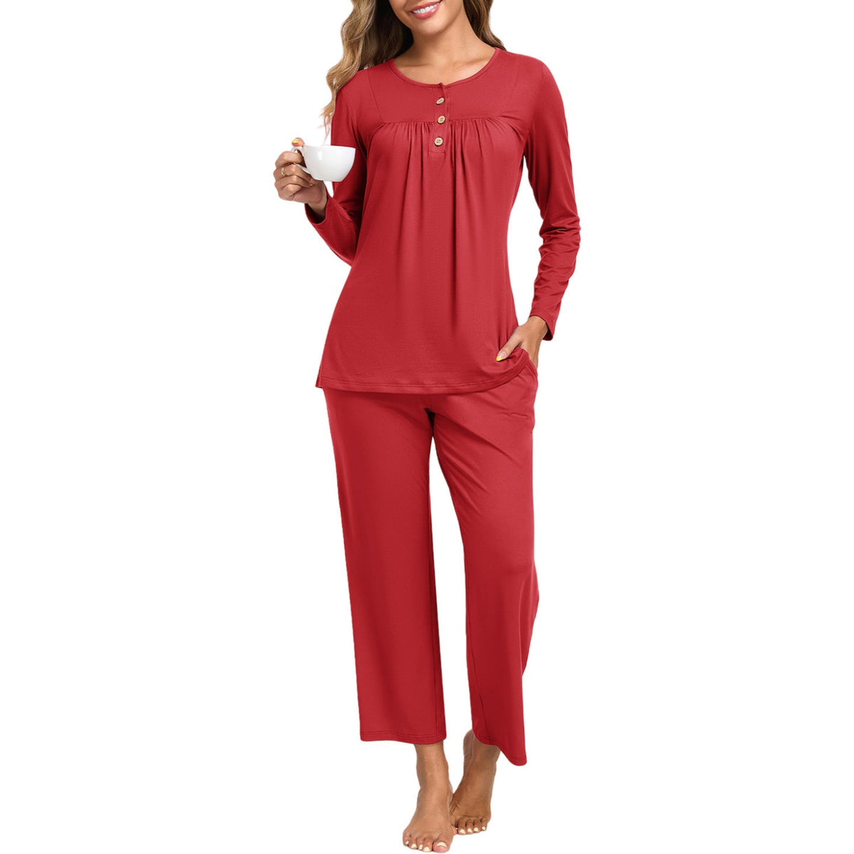 Harriet | Womens Long Sleeve Pyjama Set With Pockets Loungewear