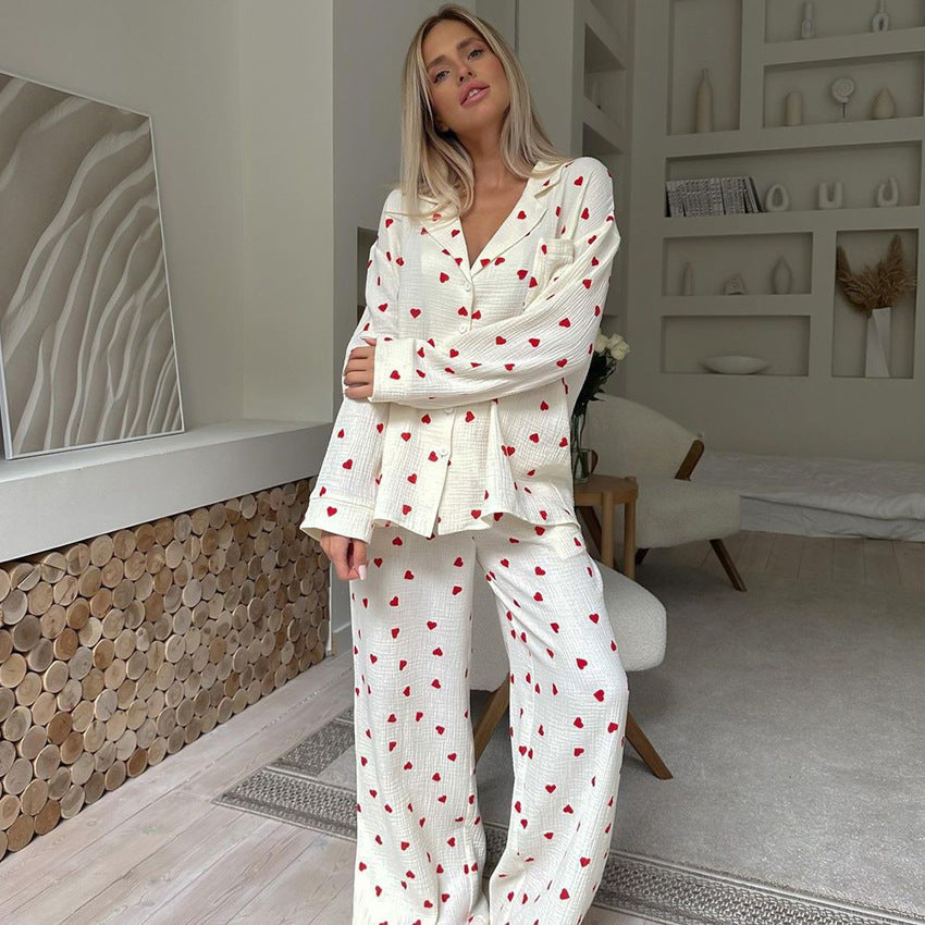 Delphine | Womens Cotton Pyjamas Heart Print Loungewear Set