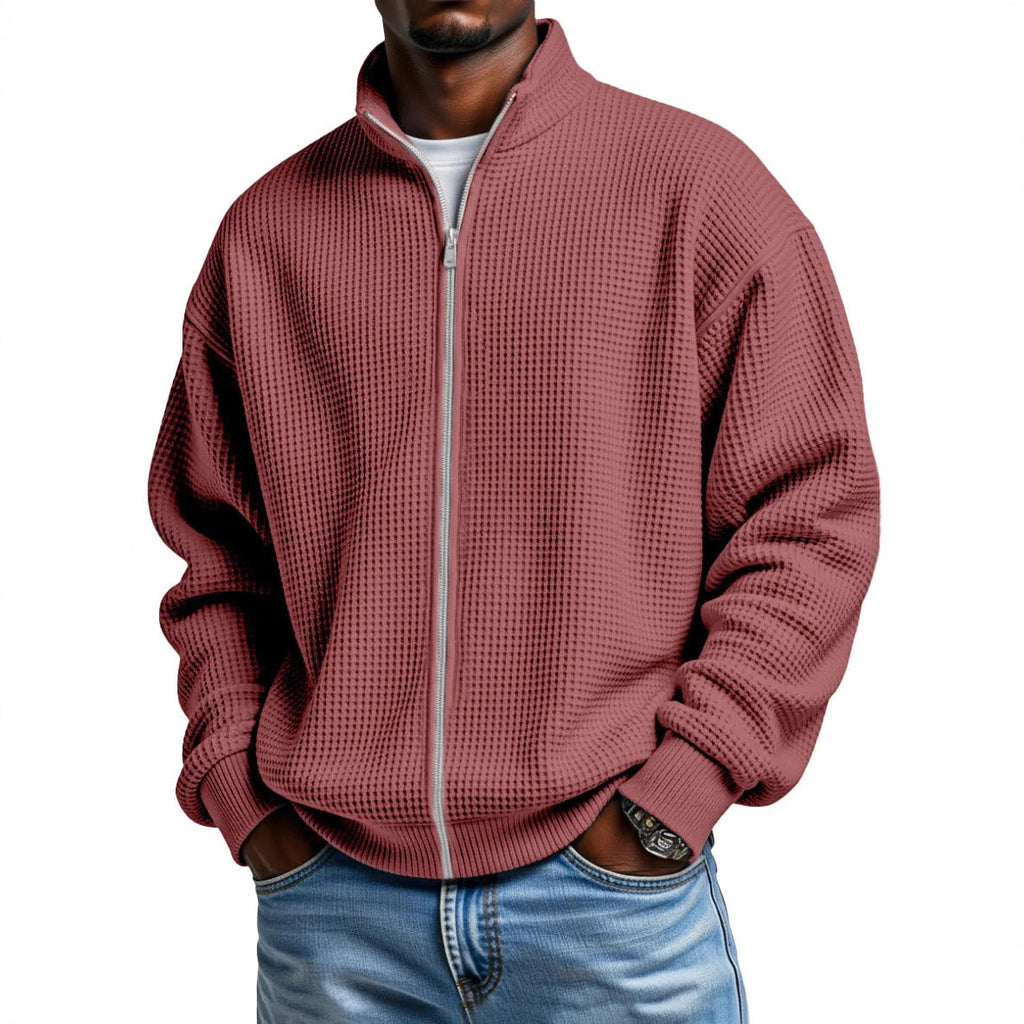 Ivor | Mens Waffle Jacket Stand Collar Zip Up Casual Jacket