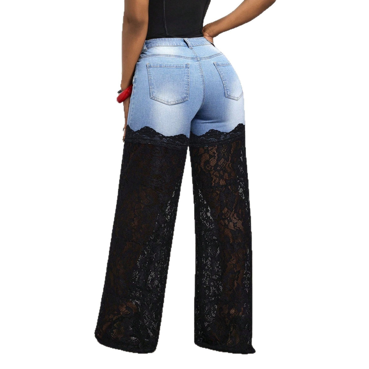 Selene | Womens Jeans High Waisted Lace Patchwork Denim