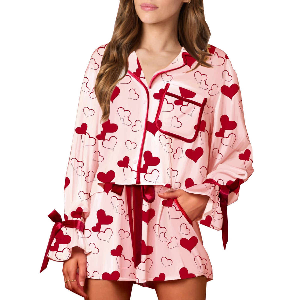 Florence | Womens Printed Long Sleeve Pyjama Shorts Set