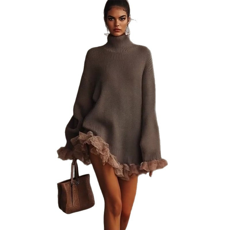 Jarvis | Womens Jumper Knitted High Neck Ruffle Warm Winter Sweater