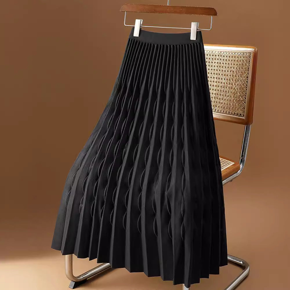 Jarvis | Womens Pleated Skirt A Line High Waisted Knitted Long Skirt