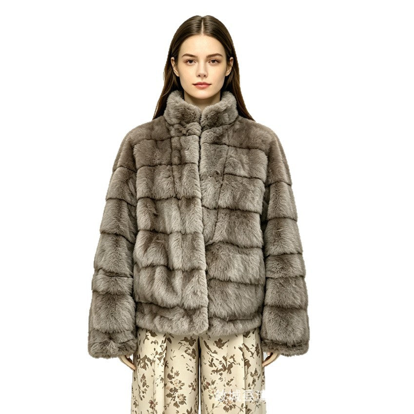 Cyrus | Womens Faux Fur Coat Mink Stand Collar Short Winter Coat